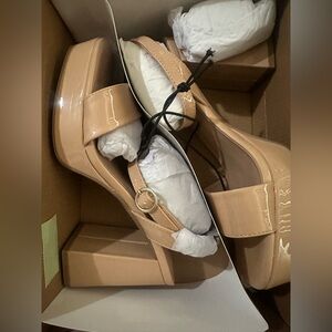 Nude Patent Platform Heels Y2K style Chunky Pumps